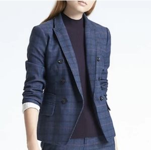 Banana Republic Blue Plaid Double Breasted Blazer | Size 6